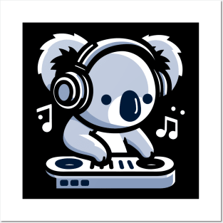 Cute koala with headphones listening to dj music, kawaii koala Posters and Art